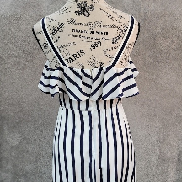 Betsey Johnson Maxi Dress Womens 0 Black White Striped Ruffle Hem Lined - Picture 5 of 16